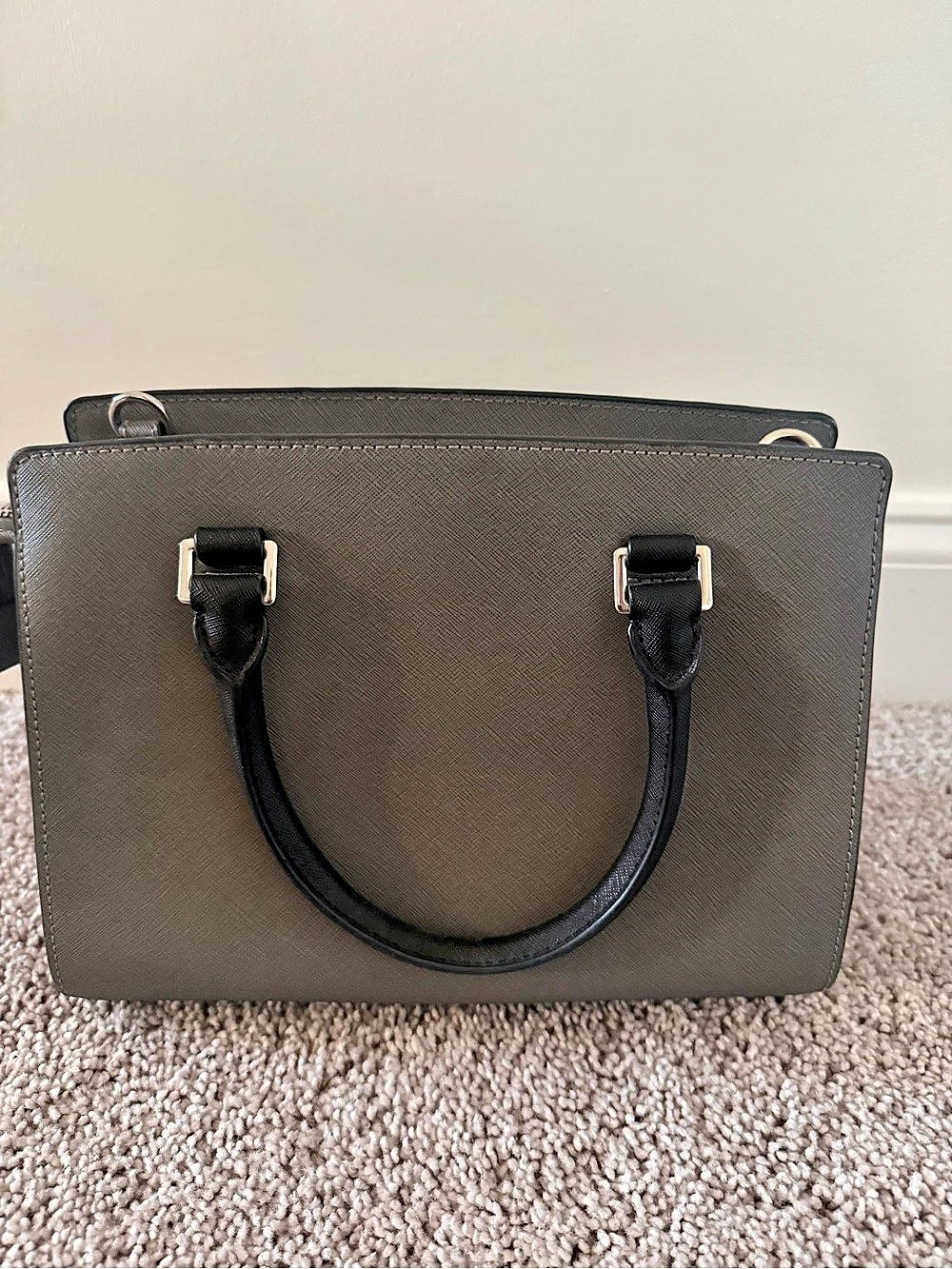 Michael Kors Selma Medium Saffiano Leather Satchel in Gray & Black